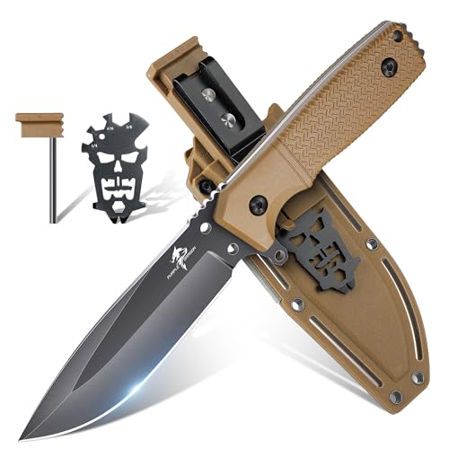 Purple Dragon Khaki Survival Messer mit Kydex Scheide, Full Tang Outdoor Messer Feststehend aus einem Stück D2 Stahl, Survival Messer für Bushcraft Camping, Geschenke für Männer von Purple Dragon