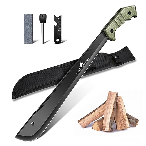 Purple Dragon Machete mit Säge und Scheide für Garten - Großes Messer Outdoor für Wald - Full Tang Messer aus einem Stück D2 Stahl gefertigt - Geschenke für Männer von Purple Dragon