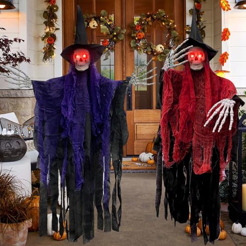 Purpledi 2 Stück Halloween Deko Horror 105 * 85cm Halloween Hängende Geist Dekoration Garten, Halloween Ghost Hägende Geister fä Halloween Deko Party Garten - LED Augen von Purpledi