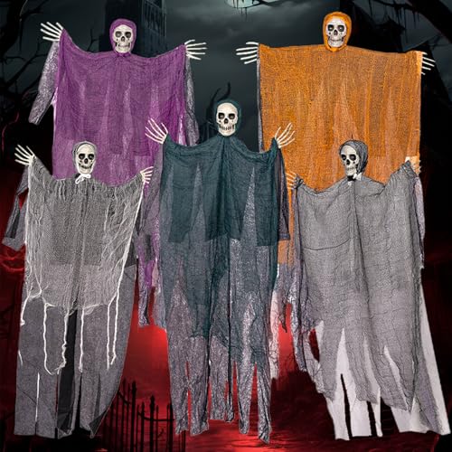 Purpledi 5 Stück Halloween hängende Sensenmänner, 60 cm, Hängende Skelett Geister, Halloween Dekorationen Garten Gruselig, Halloween Deko Outdoor für Beste Halloween Innen- und Außendekorationen von Purpledi