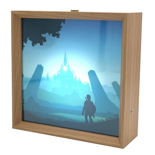 Aufziehbare Spieluhr für Legend of Zelda-Storms von Ocarina of Time, 15,2 x 15,2 cm, Holz-Bilderrahmen-Lampe, 3-farbiges Touch-LED-Nachtlicht, Musikgeschenk für Anime-Fans, Weihnachten, Zuhause, von Pursuestar