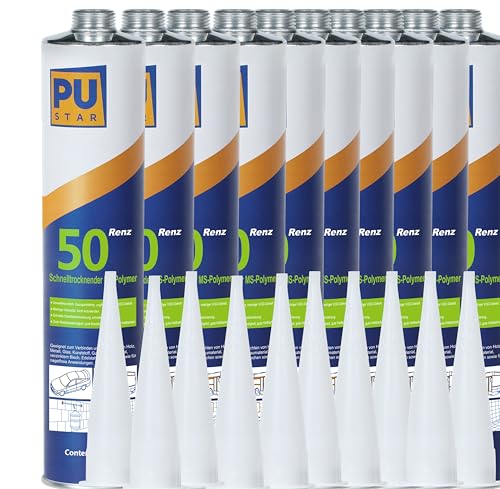 Pustar Renz50 Schnelltrocknender 1K MS Polymer Kleber extra stark Karosseriekleber Montagekleber Baukleber Unterwasserkleber Dichtstoff innen & außen All Materials Vielseitig 310ml (Schwarz, 10) von Pustar