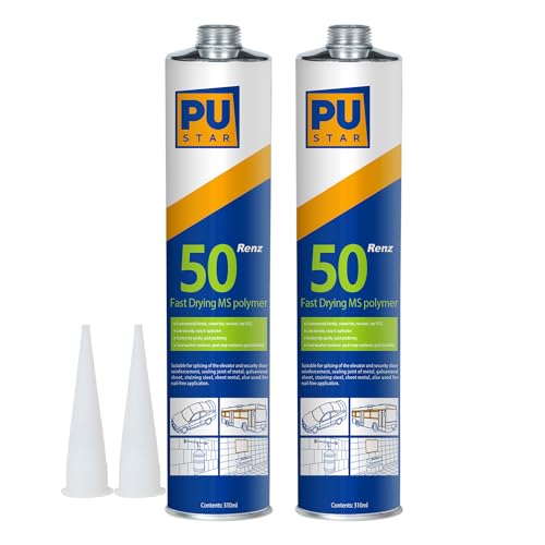 Pustar Renz50 Schnelltrocknender MS Polymer Kleber extra stark Karosseriekleber Montagekleber Baukleber Unterwasserkleber innen & außen All Materials auto Hausgebrauch Vielseitig 310ml (Grau, 2) von Pustar