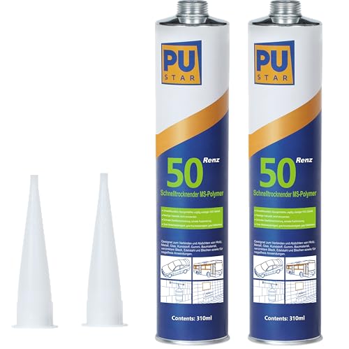 Pustar Renz50 Schnelltrocknender 1K MS Polymer Kleber extra stark Karosseriekleber Montagekleber Baukleber Unterwasserkleber Dichtstoff innen & außen All Materials Vielseitig 310ml (Schwarz, 2) von Pustar