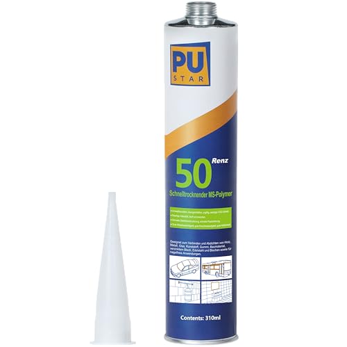 Pustar Renz50 Schnelltrocknender 1K MS Polymer Kleber extra stark Karosseriekleber Montagekleber Baukleber Unterwasserkleber Dichtstoff innen & außen All Materials Vielseitig 310ml (Schwarz, 1) von Pustar