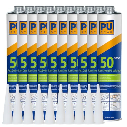 Pustar Renz50 Schnelltrocknender MS Polymer Kleber extra stark Karosseriekleber Montagekleber Baukleber Unterwasserkleber innen & außen All Materials auto Hausgebrauch Vielseitig 310ml (Weiß, 10) von Pustar