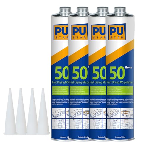 Pustar Renz50 Schnelltrocknender MS Polymer Kleber extra stark Karosseriekleber Montagekleber Baukleber Unterwasserkleber Metallkleber Dichtstoff innen & außen All Materials 310ml (Weiß, 4) von Pustar