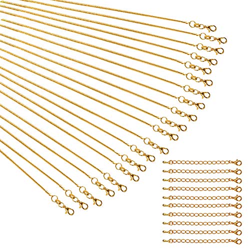 Pveath 20 Stück Gold chlangenkette,10 Halskette Extender Armband Verlängerung Kette Edelstahl Extender Ketten, selbstgemachte Kette, mit Karabinerverschlüssen, für Anhänger Schmuck Schmuckherstellung von Pveath