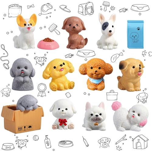 14Stück Mini Hund Figuren Set Party liefert Cupcake Figuren Cake Topper Dog Pudel Bulldogge Mops Kuchendekoration Tortendeko für Kinder Hund Party Babyparty Hund Familienessen Dekoration Ornamente von Pwsap