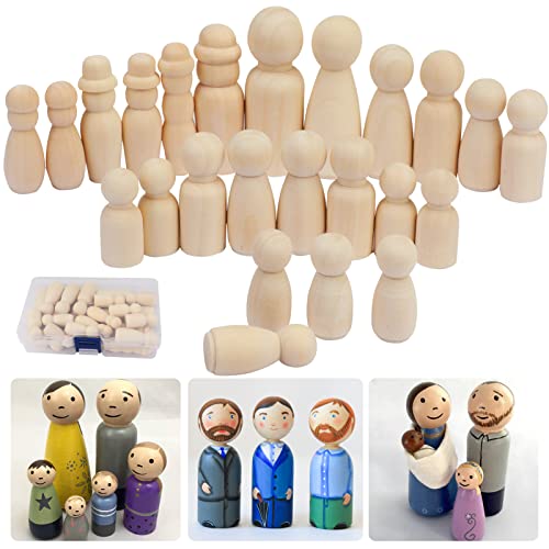 24 Stück Unvollendete Holzfiguren Puppen, Peg Puppen Holz Familie Figuren, Rohholz-Figurenkegel spielfiguren Holz, DIY natürliche BastelnHolz für Geburtstag Hochzeit Dekoration Bemalen Basteln von Pwsap