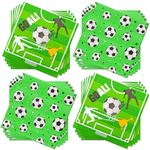 60 Stück Servietten Fussball 2 Muster, Bunte Papierservietten Paper Napkins, Wegwerfservietten Bedruckte Papiertaschentücher Glücklich Partei Servietten für Partys Geburtstage Feiern, 33 x 33cm von Pwsap