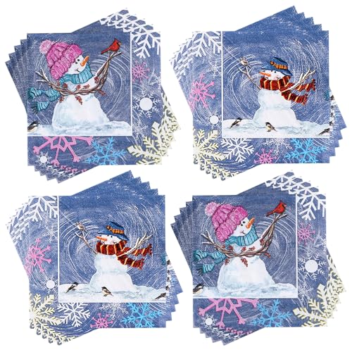 60 Stück Weihnachts Serviette, Schneemann Schneeflocke Motiv Papierservietten Paper Napkins Wegwerfservietten Bedruckte Papiertaschentücher Partyzubehör Weihnachtliche Tischdekoration, 33 x 33cm von Pwsap