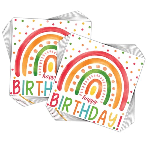 60Stück Geburtstag Servietten, Birthday Papierservietten Paper Napkins Bunt Regenbogen Bedruckte Papiertaschentücher Partyzubehör Geburtstag Tischdekoration (33 x 33 cm) von Pwsap