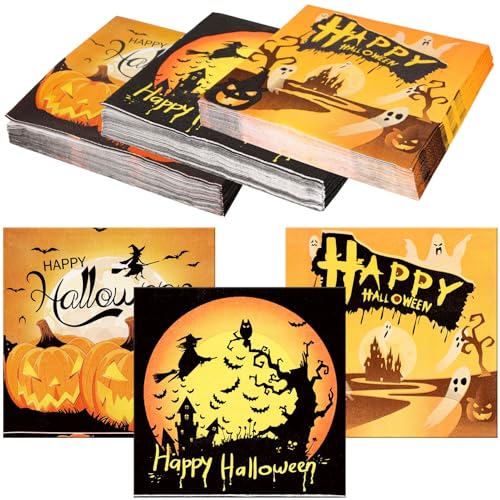 60Stück Halloween Servietten, Geist Papierservietten Paper Kürbis Napkins Wegwerfservietten Bedruckte Papiertaschentücher Partyzubehör Halloween Tischdekoration (33 x 33 cm) von Pwsap