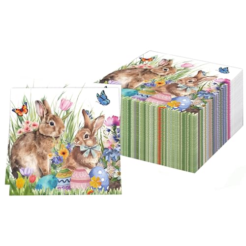 60Stück Ostern Servietten, Hasen-Eier Papierservietten Paper Napkins Ostern Wegwerfservietten Bedruckte Papiertaschentücher Partyzubehör Ostern Tischdekoration (33 x 33 cm) von Pwsap