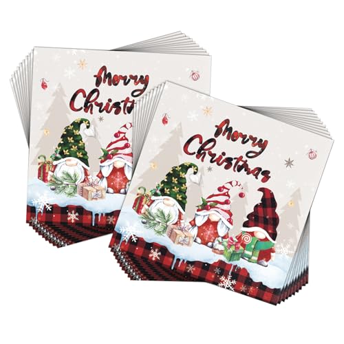 60Stück Weihnachten Servietten, Zwerg Papierservietten Paper Napkins Gnom Wegwerfservietten Bedruckte Rot Papiertaschentücher Partyzubehör Weihnachtliche Tischdekoration (33 x 33 cm) von Pwsap