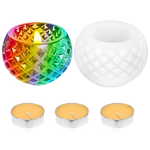 Kerzenhalter Silikonform, Rhombic Silikonformen DIY Kristall Epoxidharz Gießformen Mit 3 Candle Wick/Kerzendochten, Vasen Blumentopf Silikonform Resin Kerzenständer, für Hochzeit Home Tischdekoration von Pwsap