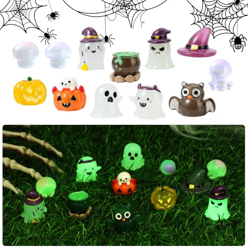 12Stück Mini Halloween Leuchtend Figuren Set Party liefert Cupcake Figuren Cake Topper Geist Kuchendekoration Tortendeko für Kürbis Fledermaus Party Totenkopf Familienessen Dekoration Ornamente von Pwsap