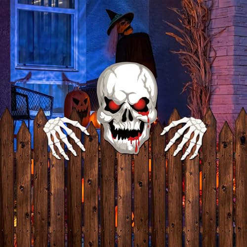 Zaun Dekoration Halloween Garten Hof Kunst Zeichen Pfähle, Hof Dekorationen Skelett Spähen Zeichen Rasen im Freien Party Dekor Zaundekoration für Die Gartendekoration Innenhofdekoration Halloween Deko von Pwsap