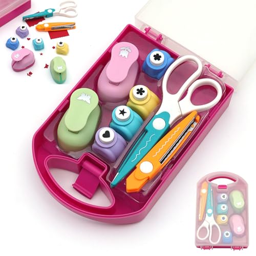 Creative Kids DIY Puncher Craft Set, Craft Hole Punch Shapes Set, Craft Scissor Set, Shape Cutters for Crafts, Leaf, Butterfly, Star Heart Flower Punch DIY Projects (#1) von Pwzoax