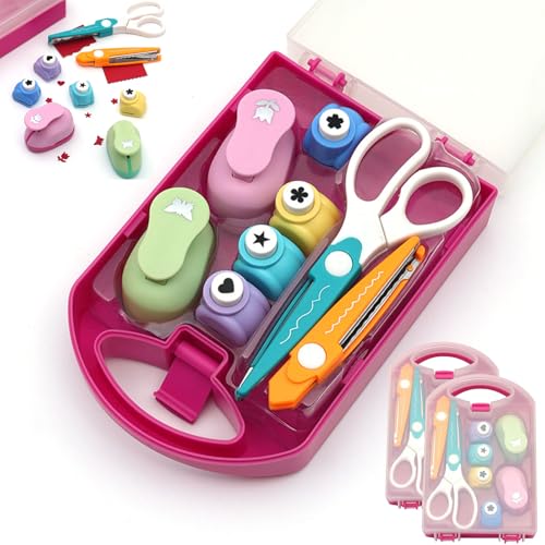 Creative Kids DIY Puncher Craft Set, Craft Hole Punch Shapes Set, Craft Scissor Set, Shape Cutters for Crafts, Leaf, Butterfly, Star Heart Flower Punch DIY Projects (2*#1) von Pwzoax