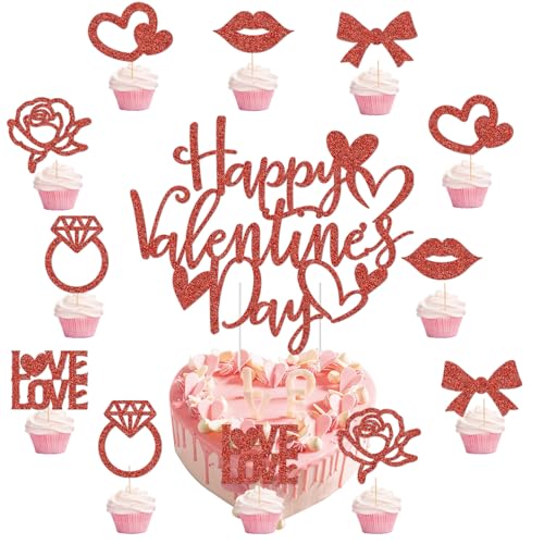 25 Stück Valentinstag-Kuchenaufsätze, Valentinstag-Kuchendekorationen, Valentinstag-Cupcake-Topper, Valentinstag-Kuchenaufsätze von Pyeunglloon