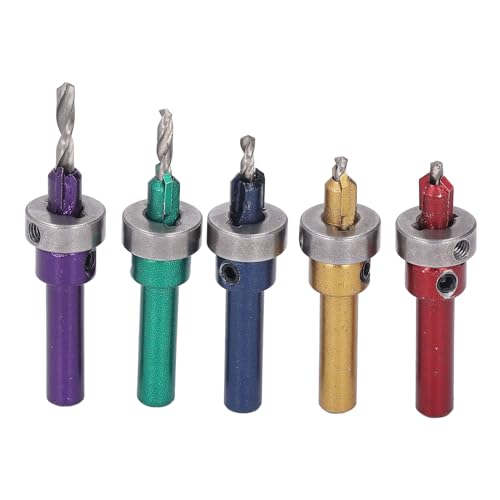 Countersink -Bohrer -Bit -Set, 5pcs Counter Spüle Bohrbohrer mit Tiefenstopp für Holz, Qwood Genaue Bohrlegungsstahl Uick -Wechsel und Allen -Schraubenschlüssel für von Pyhodi