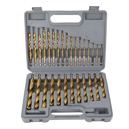 Impact Drill Bit Set, Hex Shank -Bohrer -Bit für Holz, Stahl, Metall und Kunststoff mit QStorage -Box, HSS 1/4 Zoll Hex Shank 5/64 Bis 1/2 Impact Bits mit Limitringen von Pyhodi