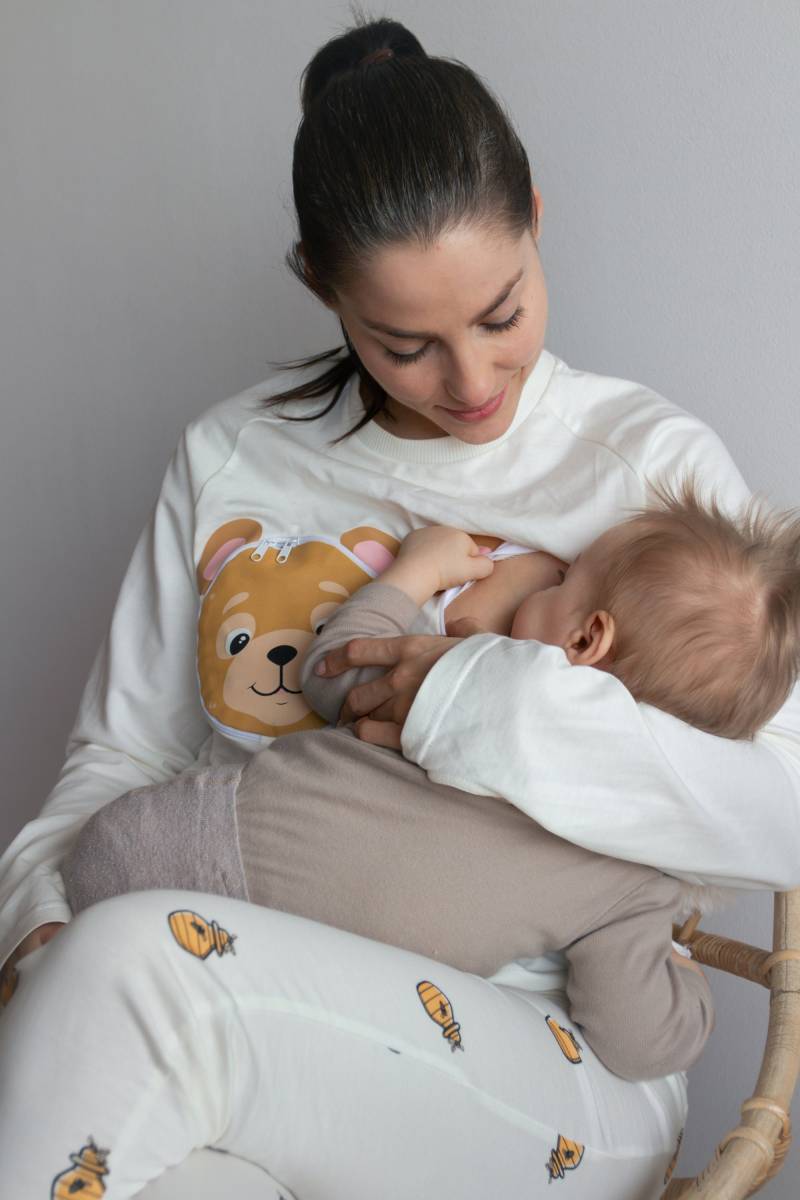 Mama Bär - Süßer, Warmer Und Kuscheliger Stillpyjama Mit Einfachen Reißverschlussöffnungen Stillpads 100% Bio-Baumwolle Ideal Zum Mitschlafen von Pyjamam