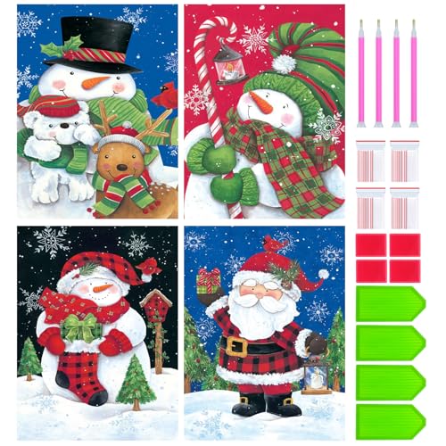 Pykaqil 4 Stück Diamond Painting Weihnachten, 5D Diamond Painting, Diamond Painting Winter, Diamant Painting Bilder Kinder und Erwachsene, Diamant Malerei für Dekoration Schlafzimmer Wohnzimmer Wand von Pykaqil