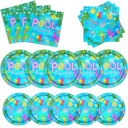 Neon Pool Party Teller und Servietten Sommer Pool Party Dekorationen Schwimmbad Party Geschirr für Geburtstag Babyparty Supplies von Pymurod