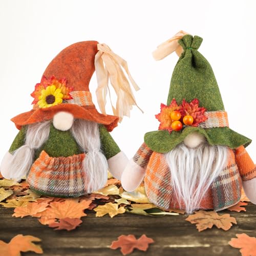 2 Stück Herbst Wichtel, Erntedankfest Plüsch Ornament, Handgefertigte Gefüllte Gesichtslose Puppe Zwerg Dekorationen,Herbstdeko Zwerge für Thanksgiving Erntedankfest Tisch Tablett Party-Dekorationen von Pynvxo