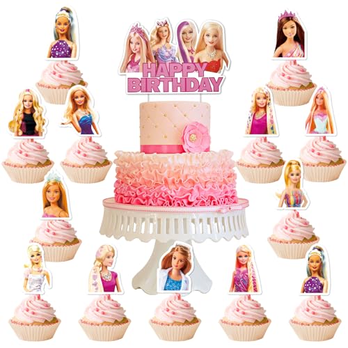 25PCS Barbi Cake Toppers, Barbi Cake Decorations, Hot Pink Cake Decorations, Pink Princess Birthday Party Supplies Suitable for Kids Girls'Birthday von Pynvxo