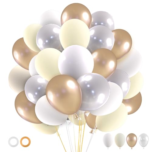 Beiges Luftballon Set,60 Stück 12 Zoll Champagner Creme Doppelt Gefüllte Luftballons,Neutrale Weiß Apricot Gold Klare Luftballons,für Mädchen Junge Geburtstag Baby Party Hochzeit Boho Brautparty Deko von Pynvxo