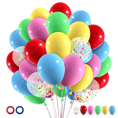 Luftballons Bunt,60 Stück 12 Zoll Bunt Konfetti Latex Helium Ballons,Rot Gelb Grün Blau Rosa für Mädchen Junge Geburtstag Baby Party Hochzeit Boho Brautparty Deko von Pynvxo