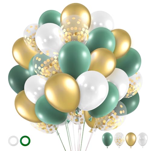 Luftballons Eukalyptus Grün Gold Weiß,60 Stück 12 Zoll Grün Avocado Gold Konfetti Latex Helium Ballons,für Mädchen Junge Geburtstag Baby Party Hochzeit Boho Brautparty Deko von Pynvxo