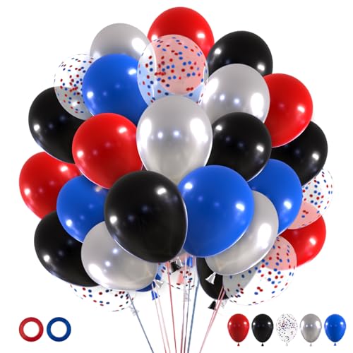 Luftballons Rot Schwarz Blau,60 Stück 12 Zoll Marine Blau Silber Konfetti Helium Ballons,für Mädchen Junge Baby Geburtstag Party Hochzeit Boho Brautparty Deko von Pynvxo