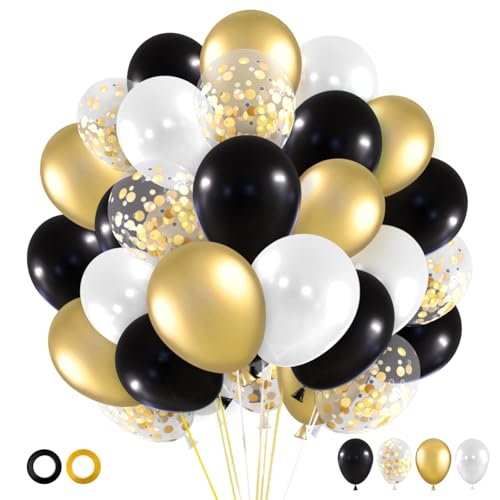 Schwarz White Gold Luftballon,60 Stück 12 Zoll Schwarz Sandweiß Perlgold Konfetti Latex Helium Ballons,für Mädchen Junge Geburtstag Baby Party Hochzeit Boho Brautparty Deko von Pynvxo