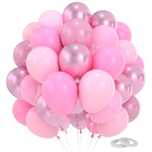 Pynvxo 60 Stück Rosa Luftballons, Luftballons Geburtstag, Ballons, 12 Zoll Latexballons mit 2 Rollen Band für Feiern, Hochzeiten, Party balloons von Pynvxo