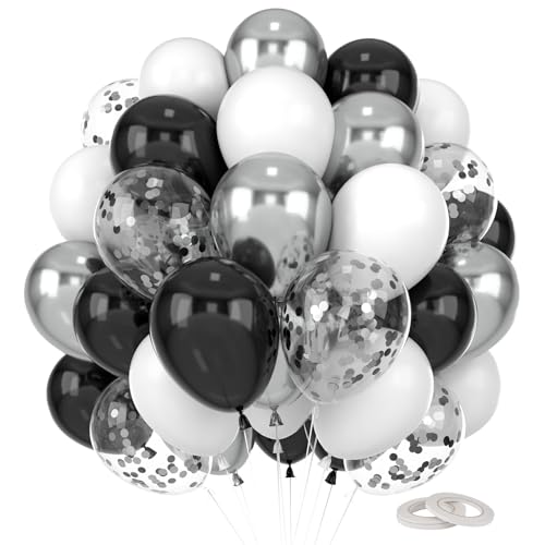 Pynvxo 60 Stück Schwarz Weiß Silber Luftballons, Luftballons Geburtstag, Ballons, 12 Zoll Latexballons für Feiern, Hochzeiten, Party Deko balloons von Pynvxo