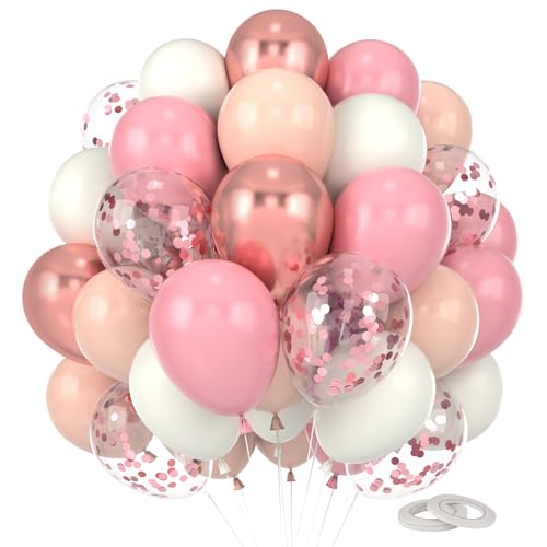 Pynvxo 60 Stück Roségold Luftballons, Luftballons Geburtstag, 12 Zoll Latexballons mit 2 Rollen Band für Feiern, Hochzeiten, Party Deko balloons von Pynvxo