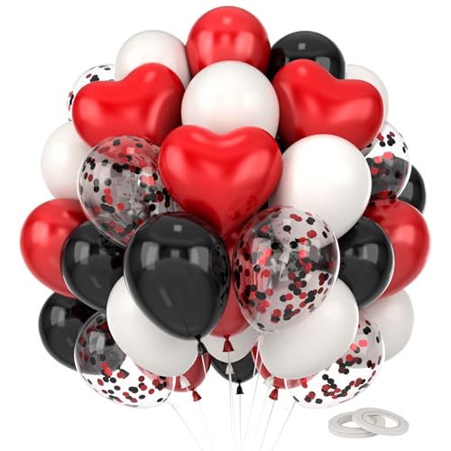 Pynvxo 60 Stück Rot Schwarz Weiß Luftballons, Luftballons Geburtstag, Ballons, 12 Zoll Latexballons für Feiern, Hochzeiten, Party Deko balloons von Pynvxo