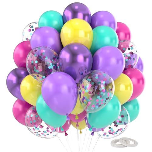 Pynvxo 60 Stück Rosa Blau Lila Gelbe Luftballons, Luftballons Geburtstag, Ballons, 12 Zoll Latexballons für Geburtstag, Feiern, Hochzeiten, Party Deko von Pynvxo