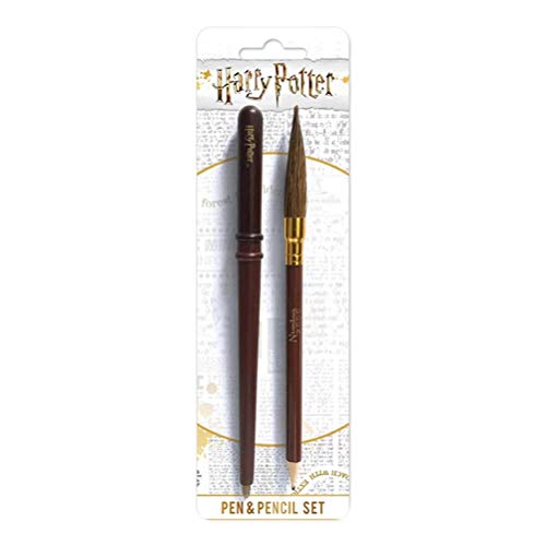 HARRY POTTER Stift und Bleistift Set (Zauberstab und Besen Design) Kugeschreiber, Stifte-Set Geschenke für Frauen und Männer - Offizielles Lizenzprodukt von Pyramid International