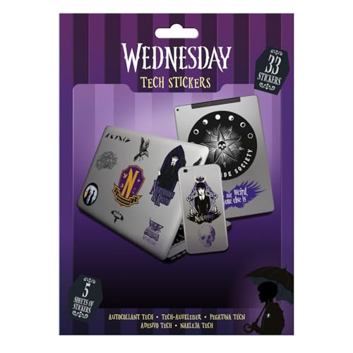 Wednesday Tech Sticker - Set mit 33 Wednesday Aufklebern für Laptops, Mobiltelefone und Tablets (Wednesday Nevermore Design) Geräteaufkleber - Offizielles Merchandise von Pyramid International