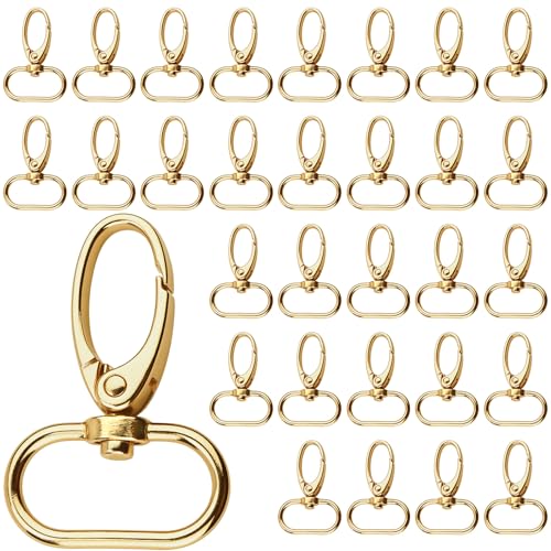 35 Stück Karabinerhaken mit Drehgelenk 25mm Schlüsselring mit Karabiner Schlüsselanhänger Verschluss D-Ringen Schwenkverschluss Hummer Drehbare Karabinerverschlüsse für Lanyard Makramee Tasche Gold von Pyroclasia