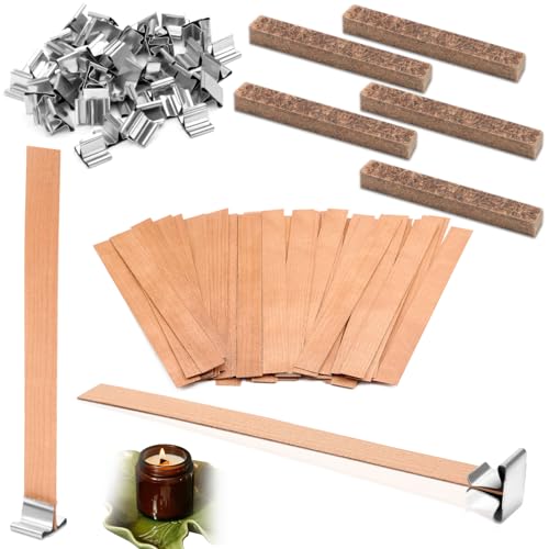 50 Stück Kerzendochte mit 50 STK Eisenständer Holzdocht für Kerzen Holz für Kerzenherstellung DIY Handwerk 13 x 130mm + 5 x Dauerdocht für Wachsfresser Kerzendocht Dicke Outdoor von Pyroclasia