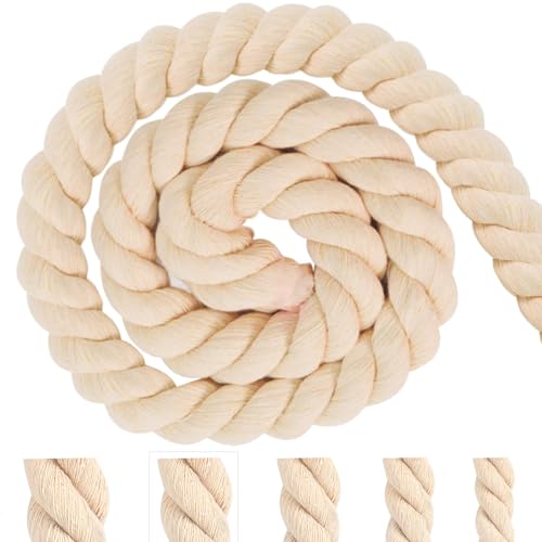 Baumwollkordel Tau Seil 15mm 5m Beige Baumwollseil Kordelband Rope Laces Makramee Garn Dicke Kordel Baumwollschnur für Dekoration, DIY-Bastelarbeiten, Handwerk, Gartenarbeit, Geschenke Verpackung von Pyroclasia