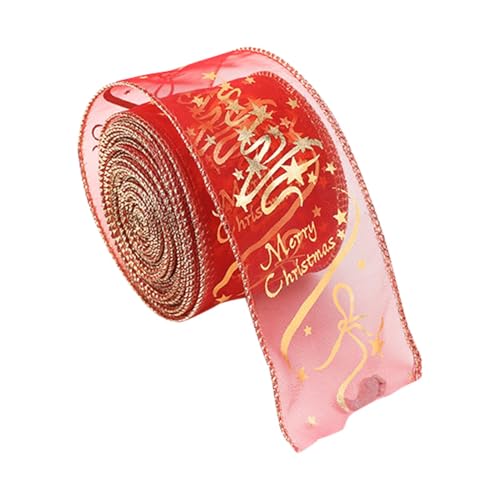 Red Gold Ribbon for Christmas, 2.5inch Velvet Red Wired Ribbon Gold Glitter Ribbon, 2.2 Yard Christmas Ribbon, Velvet Red Organza Sheer Ribbon for Wrapping, 2.5inch x 2.2 Yard von Pzuryhg