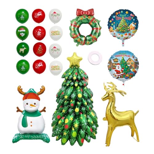 Selbststehendes Weihnachtsbaum-Ballon-Dekorationsset, festliches Folienballon- -Set für Innen- und Außenbereiche, ideal für Garten, Innenhof, Wohnzimmer und Rasen, Urlaubsatmosphäre, 20 x 27 cm von Pzuryhg